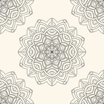 Fantasy seamless pattern with ornamental mandala. Abstract round doodle flower background. Floral geometric circle. vector