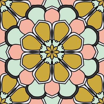 Abstract seamless pattern with mandala flower. Mosaic, tile. Floral background. vector
