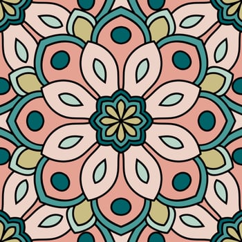 Abstract seamless pattern with mandala flower. Mosaic, tile. Floral background. vector