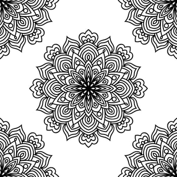 Abstract seamless pattern with mandala flower. Mosaic, tile, polka dot. Floral background. vector