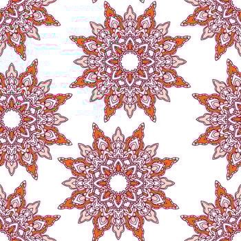 Abstract seamless pattern with mandala flower. Mosaic, tile, polka dot. Floral background. vector