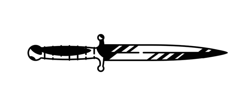 Illustration of the logo of the dagger. Vector. Painted military knife. Black and white contour graphic drawing. Tattoo. Decorative element for design. vector