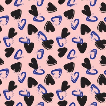 Pink Heart shaped brush stroke seamless pattern design vector