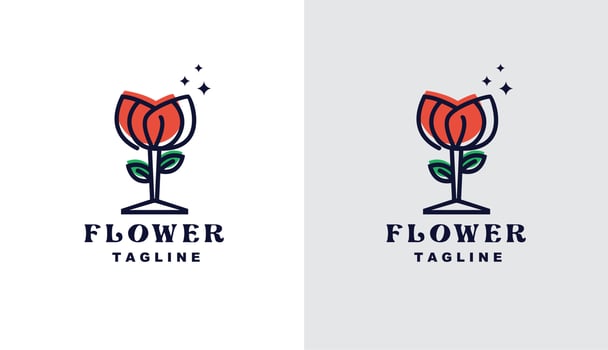 Flower simple flat minimalist. glass nature rose vintage logo for brand and company vector