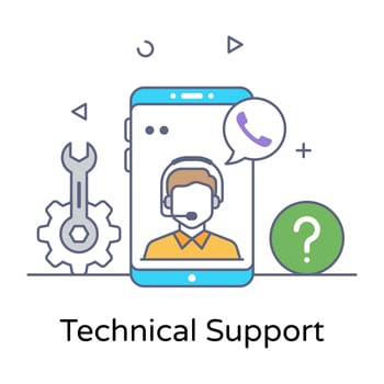 Mobile technical support icon, flat outline design of help center vector