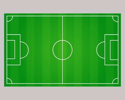 Top view. Green striped soccer field with markings. vector