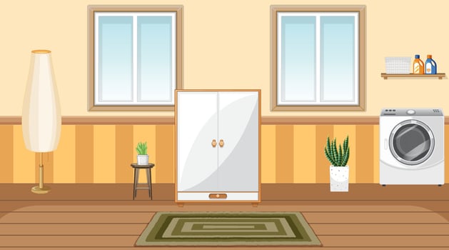 Laundry room interior design with furnitures and decorations vector
