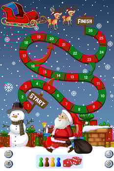 Snake and ladders game template in Christmas theme vector