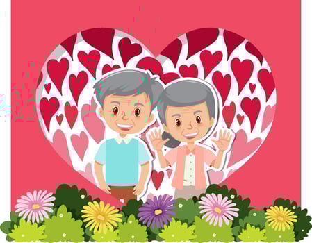 Cute old couple in love postcard vector
