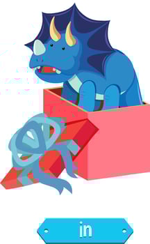 Preposition wordcard with dinosaur in box vector