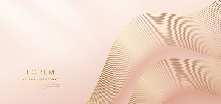 Abstract gold curved lines elegant on pastel soft pink background with copy space for text. Luxury 3d concept. vector