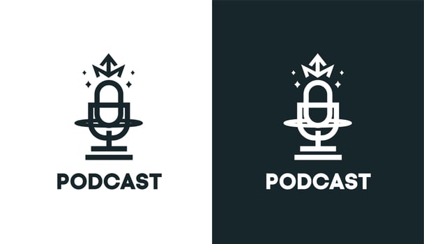 crowm mic podcast simple. technologi logo classic audio for music brand vector