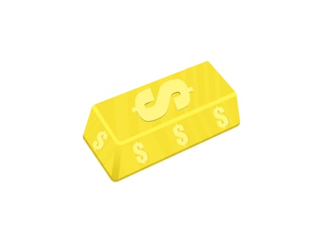Dollar symbol gold bar isolated on colorful background. Flat cartoon illustration. Dollar symbol gold bars or bullion. vector