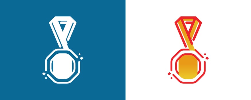 Different ribbon medal and trophy icons logo. First place medal, winner and award logo. Get vector icon illustration sign. Award vector icon. Modern logo graphic line art design icons.