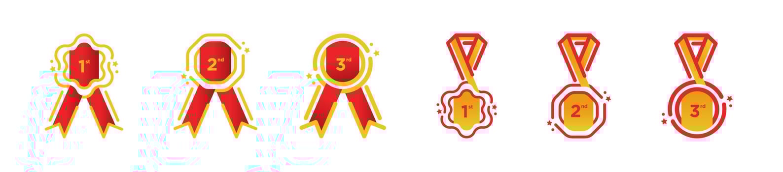 Ribbon medals and trophy icons. vector