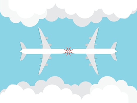 Planes coming out of the clouds collide. vector