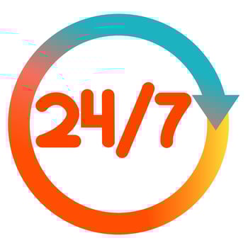 Open 24 on 7 icon. Colorful arrow and text. Service concept, online support isolated on white background. vector