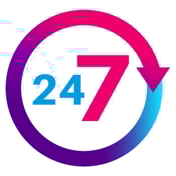 Open 24 on 7 icon. Colorful arrow and text. Service concept, online support isolated on white background. vector