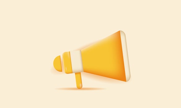 creative marketing time concept realistic 3d megaphone yellow background vector