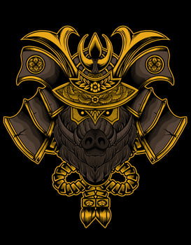 illustration vintage wild boar samurai head vector