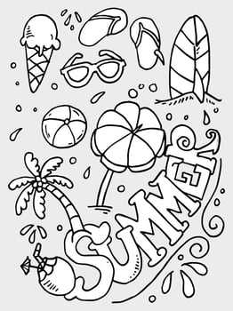 summer vector icon doodle style set.