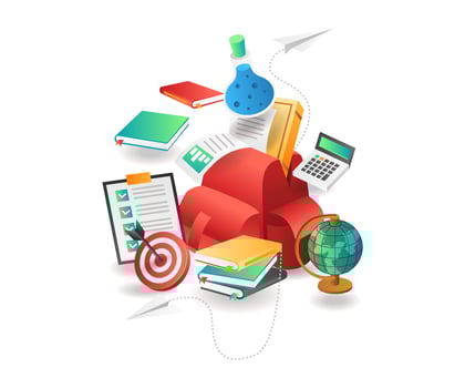 Flat isometric illustration concept. back to creative education school vector