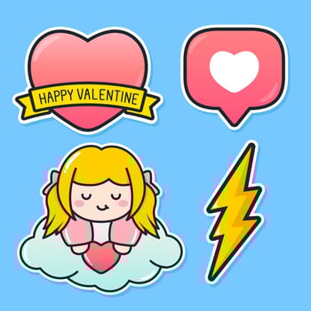 cute sticker valentine theme set vector