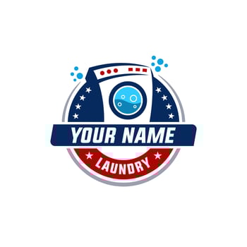 Laundry badge logo in red blue and laundry machine vector