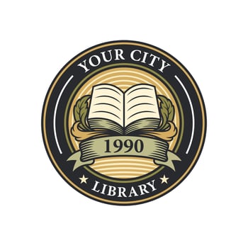 Vintage library logo with book and classic ornament vector