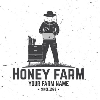 Honey bee farm badge. Vector. Concept for shirt, print, stamp or tee. Vintage typography design with hive and beekeeper silhouette. Retro design for honey bee farm business vector