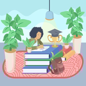 Student Character Doing Homeworks with Books vector