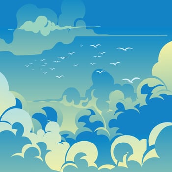 Bright Blue Sky with a Group of Birds vector