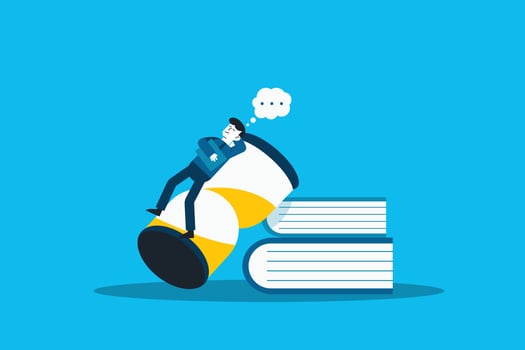 Businessman sitting or sleeping on the Hourglass. vector