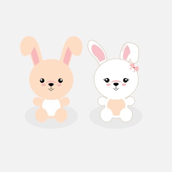 Flat design of rabbit cartoon illustration. Cute couple rabbit cartoon illustration isolated on white background. Happy couple rabbit cartoon vector illustration.
