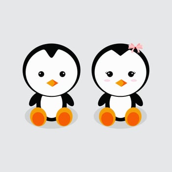 Cute couple penguin cartoon illustration isolated on white background Happy Penguin cartoon vector illustration. Flat design of penguin cartoon illustration.