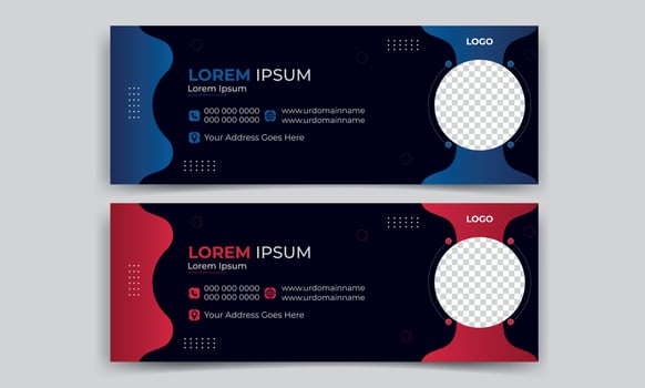 Modern Business Email Signature and Facebook Cover Design Template with Two Beautiful Color Blue and Red vector