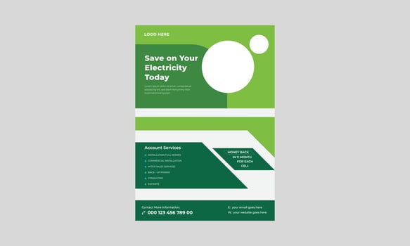 Solar Energy Panel Product Flyer Template, Solar Energy Flyer Templates, Solar Experts Solutions Flyer, Green Energy Flyer Design. vector