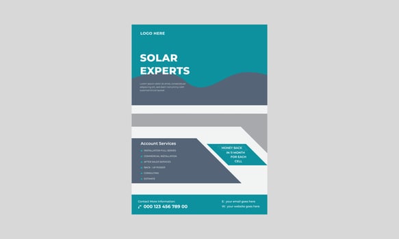 Solar Energy Panel Product Flyer Template, Solar Energy Flyer Templates, Solar Experts Solutions Flyer, Green Energy Flyer Design. vector