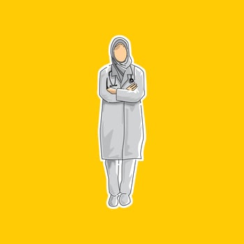 nurses in hijab clothes carrying medical equipment vector