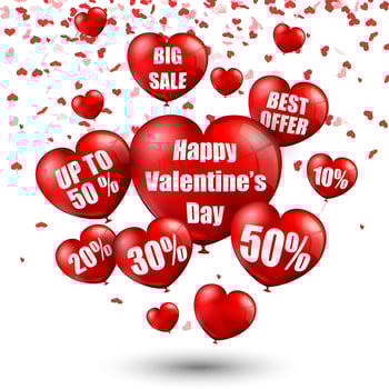 Happy Valentine's Day background with big sale balloons in form of heart.  vector