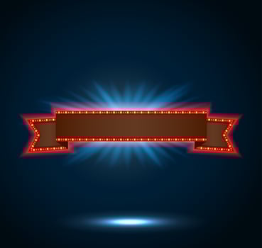 Ribbon retro background light banner with light bulbs on the contour.vector vector