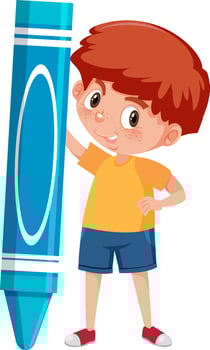 Cute boy holding giant crayon vector