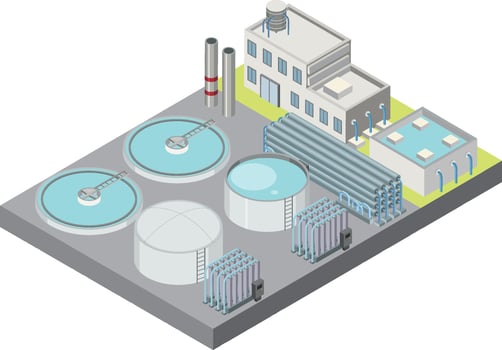 Isometric industrial area of desalination plant vector