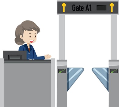 Ground service staff with boarding gate entrance vector