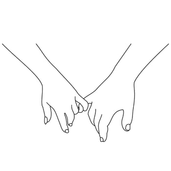 Illustration line drawing a hands making promise as a friendship concept. Loving couple holding hands. Hands of two people hook their little fingers together. Pinky promise design for shirt or jacket vector