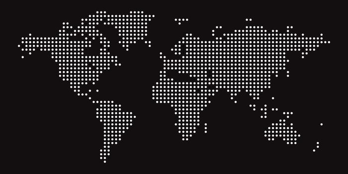 world map on black background. World map template with continents, North and South America, Europe and Asia, Africa and Australia vector