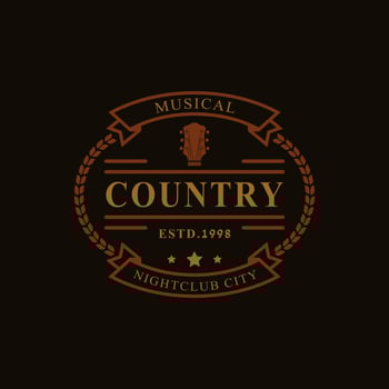 Vintage Retro Badge for Country Guitar Music Western Saloon Bar Cowboy Logo Emblem Symbol vector