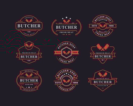Set of Vintage Retro Badge for Butcher Shop with Crossed Cleavers Logo Design Template Element vector