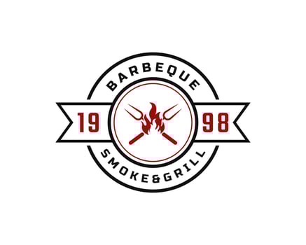 Classic Vintage Retro Label Badge for Grill Barbeque Barbecue BBQ with Crossed Fork and Fire Flame Logo Design Inspiration vector