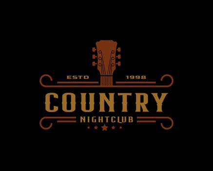 Classic Vintage Retro Label Badge for Country Guitar Music Western Saloon Bar Cowboy Logo Design Template vector